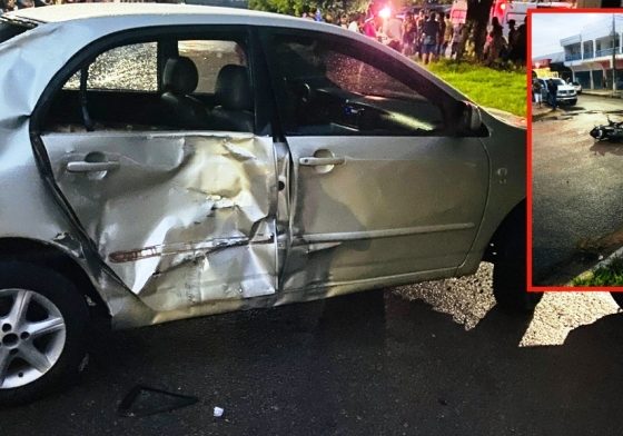 A colisão entre Toyota Corolla e Honda Bros ocorreu no cruzamento da Rua José Geroto de Medeiros com a Avenida Mato Grosso. Foto/novacanamt