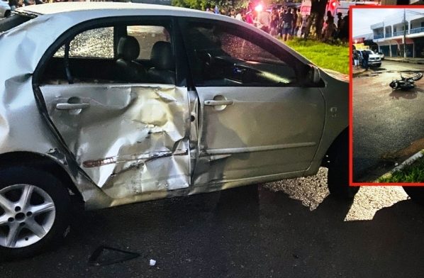 A colisão entre Toyota Corolla e Honda Bros ocorreu no cruzamento da Rua José Geroto de Medeiros com a Avenida Mato Grosso. Foto/novacanamt