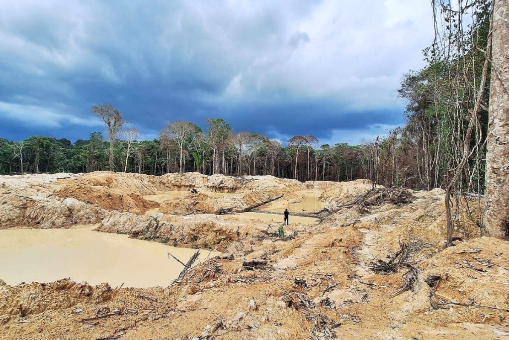 Garimpo já destruiu área equivalente a mais de 100 campos de futebol na Terra Indígena Sete de Setembro. (Foto: Greenpeace)