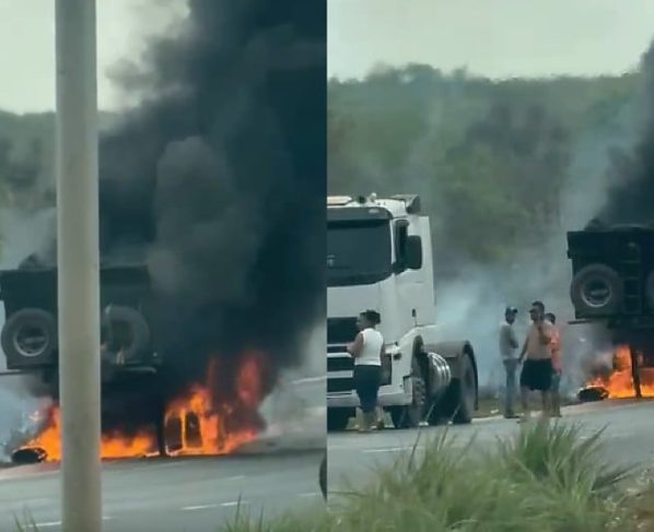 Motorista salva carreta de incendio na MT 251 em Chapada dos Guimaraes