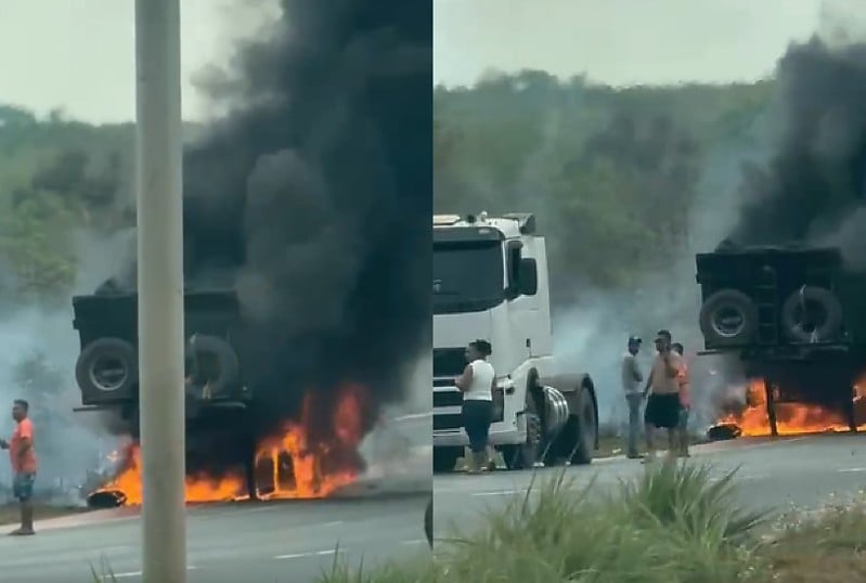 Motorista salva carreta de incendio na MT 251 em Chapada dos Guimaraes