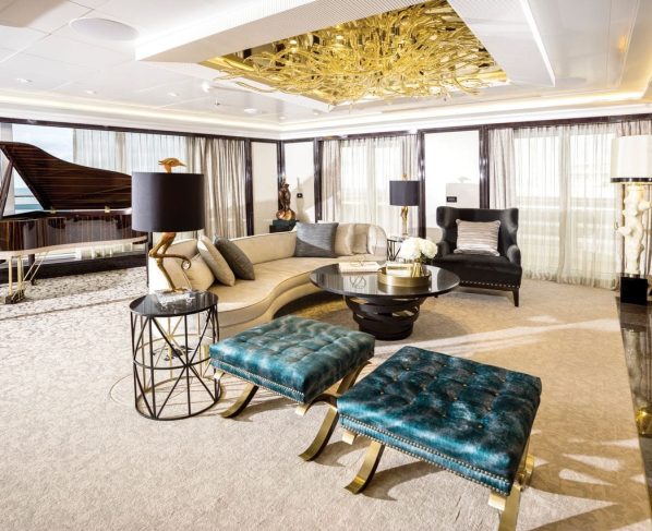 Detalhe da Regent Suite. Disponível em três navios da frota, ela dá acesso a serviços exclusivos