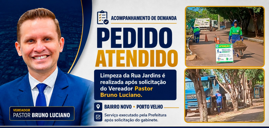 Após pedido do vereador Pastor Bruno Luciano, rua Jardins no bairro Novo recebe serviços de limpeza